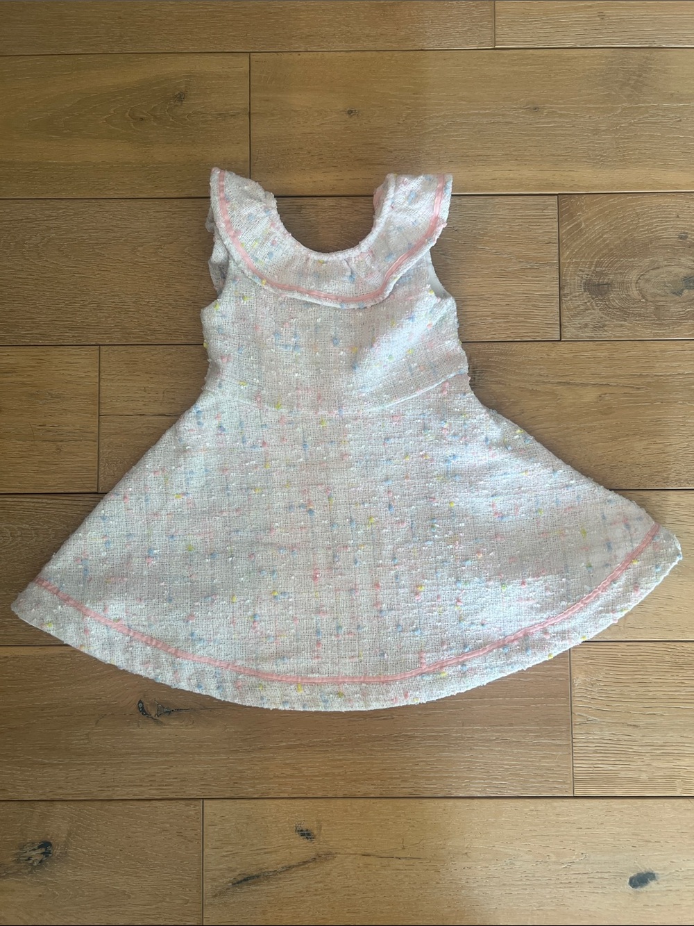 Janie and Jack Girls Pink Tweed Party Dress with Ruffle Collar